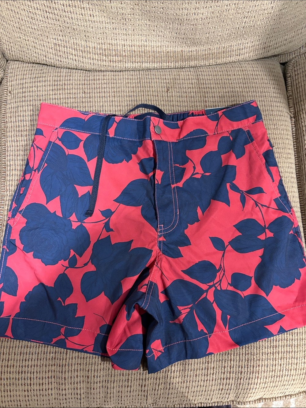 Abercrombie & Fitch Men’s Red and Navy Floral Swim Trunks
